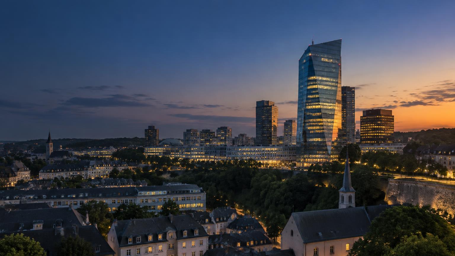 Imagen conceptual de arquitectura urbana europea al atardecer
